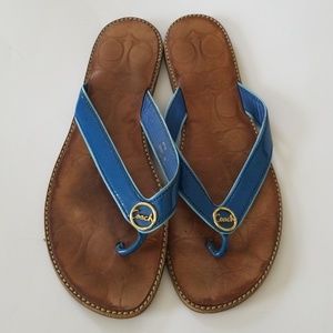 Coach leather/patent leather thong sandals
